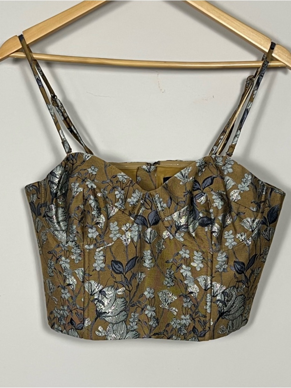 Banana Republic Gold Floral Metallic Jacquard Corset Crop Top Size 8 NWT